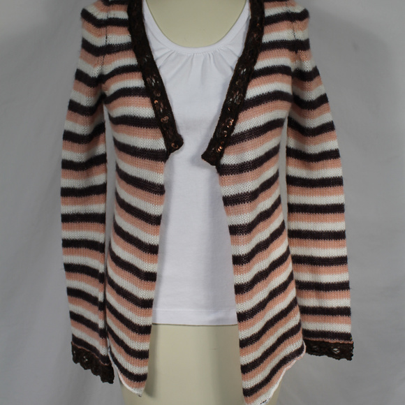 Dex Anthro Brown Pink White Stripe Cardigan Mohair - Picture 2 of 7
